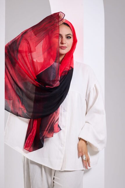 Crimson Strokes Cotton Scarf